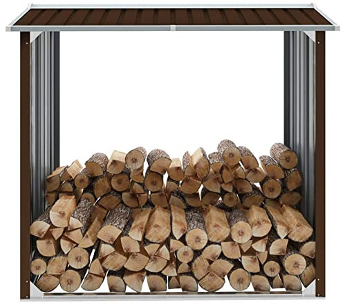 Juroupi Abri de Stockage de Bois Acier galvanisé 172x91x154 cm Marron Panier Buches Bois Interieur,Range Bois,Abri Buches