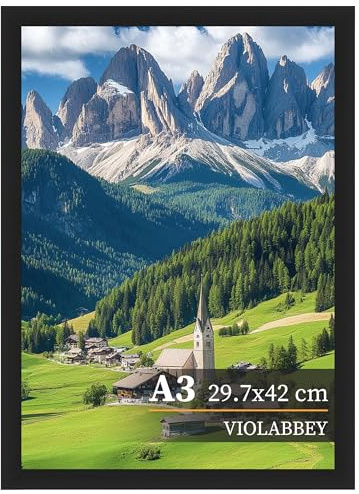 VIOLABBEY Bilderrahmen A3 Schwarz, A3 Foto Rahmen 29.7 x 42 cm Klassisch | Bilderrahmen Din A3,Geeignet für Zertifikate, Urkunde, Kunstwerke und Fotos,für horizontale oder vertikale Wandmontage