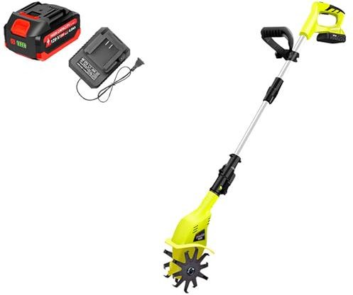 Motocultivador Eléctrico, Rotavator De Jardín Eléctrico, Ancho De Labranza De 10 Cm, Profundidad De Trabajo De 25 Cm, ​​Varilla Telescópica Ajustable De 97-127 CM, Cultivador De Cultivador Inalámbrico