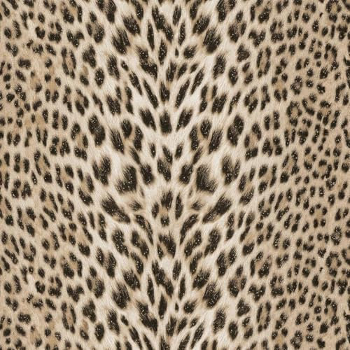Murgall Papier Peint Imprimé Léopard Texturé Vintage 44 x 600 cm Noir/Marron Imperméable Gaufré 3D Moderne non Encollé
