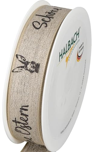Halbach Leinenband Schöne Ostern, 25 mm x 15 m, schwarz | Schleifenband mit Schriftzug Schöne Ostern und formbaren Drahtkanten, Made in Germany, wetter-/wasserfest für Ostergeschenke