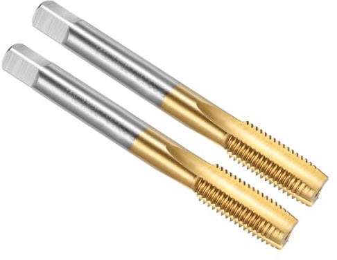 uxcell 2pcs Straight Flute Thread Tap, M10 x 1.25 Left Hand Metric Titanium Coated Screw Threading Tapping Tool Thread Milling Machine Taps, High-Speed Steel with Cobalt