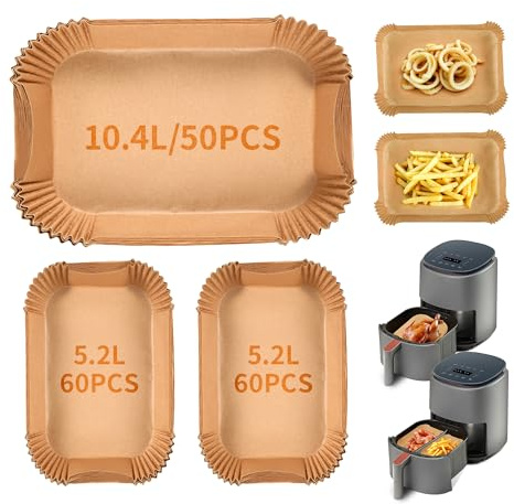 170PCS Backpapier für Heißluftfritteuse Ninja Flex Drawer AF500EU AF500EUCP, Cecotec 9000, Cosori Twinfry 10L. 120PCS Airfryer Backpapier für 5.2L，50PCS Heißluftfritteuse Backpapiers für 10.4L/10L