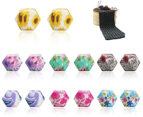 HSUYUN 14 Stück Maschenstopper für Stricknadeln, 14 mm Silikon Stricknadel Stopper, Farbe Strickspitzenschutz, Lochdurchmesser 2,5 mm, Nadelspitzenstopper für Fixieren von Stricknadeln