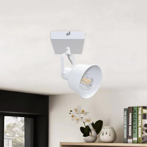 Deckenstrahler Schwenkbar 350°, Vintage Deckenlampe LED Deckenleuchte, E14 Fassung Industrial Holzmaserung Spotbalken, Spotleuchte für Küche, Wohnzimmer, Schlafzimmer, Weiß (Ohne Leuchtmittel)