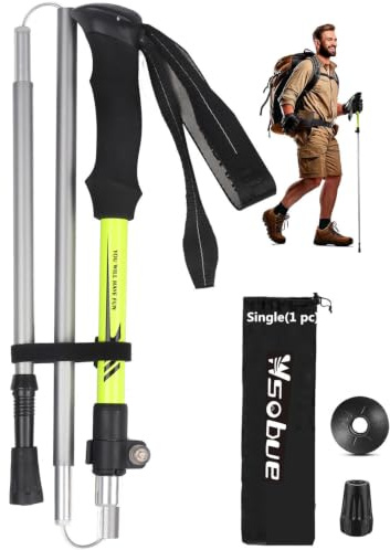 Wsobue Bastone da trekking da trekking con sistema di bloccaggio rapido e anti-shock, telescopico, pieghevole, ultraleggero, pieghevole, per anziani, donne, uomini, colore verde, confezione da 1