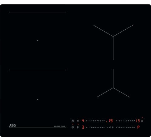 AEG Table de cuisson à induction série 6000, 4 brûleurs céramiques, fonction pont, zones de cuisson flexibles, PowerBoost, Hob2Hood, contrôle tactile, protection enfant, TO64IB00IB, 60 cm