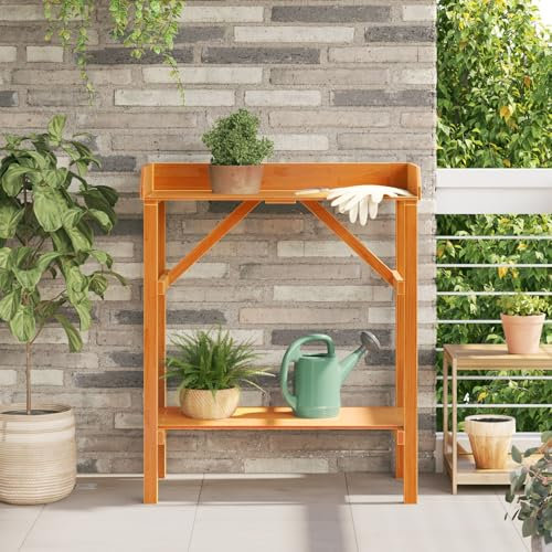 Brokky 4012188 Garden Potting Table Acacia 75x40x90 cm Solid Wood Pine Wooden Potting Planting Table Practical Working Decorative Bench Station Flower Garden Greenhouse