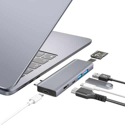 ZanBix USB C Hub, 7-in-2 USB Adapter für MacBook Pro Air Thunderbolt 4 Dock mit 4K HDMI, 100W PD, 40Gbps, USB-C 3.0, 2 USB-A 3.0, SD/TF-Kartenleser, Kampatibel mit MacBook M1/M2/M3/M4