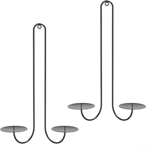 Set di 2 portacandele in metallo battuto nero decorativo da parete per soggiorno o sala da pranzo