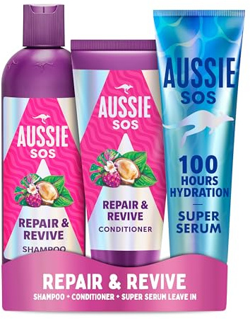 Aussie SOS Repair & Revive Shampoo & Conditioner Set & Super Serum Leave In