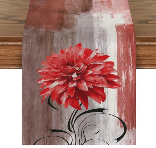 Brylleii Tischläufer Abwaschbar Landhausstil 40x100 Rot Tisch Läufer Modern Natur Klein Frühling Sommer Tischdekoration Leinen Akzenttisch Dekoratives Tuch Tischdeko für Outdoor Küche