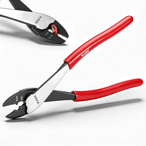 KATA 9.5 Wire Crimper/Cutter Tool, Electrician's Terminal Crimping/Cutting Pliers for 10-22 AWG Insulated and Non-Insulated Connections, Thick Non-slip Dip-Grip Handle for Electrical, Automotive