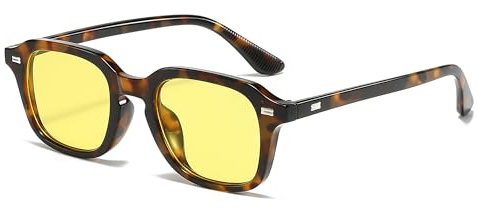 JCTAIFOO Retro Quadratische Sonnenbrille für Damen und Herren,Trendy Mode UV400 Brillen für den täglichen Gebrauch im Freien Leopard/Gelb