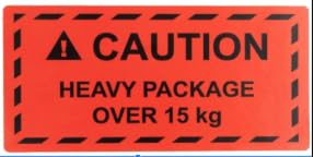500 Etiquetas Adhesivas de Advertencia “CAUTION HEAVY PACKAGE OVER 15KG” – 100x50mm – Etiquetas de precaución para Paquetes Pesados – Pegatinas de Seguridad para Envíos, Logística，Amazon FBA y Almacén