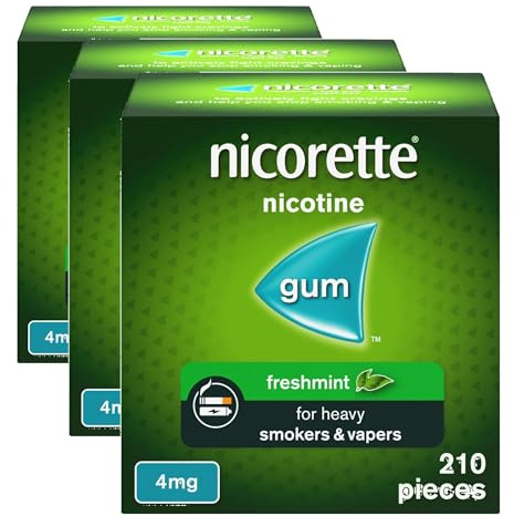 Nicorette Freshmint 4mg Gum (210 Pieces), Discreet Stop Smoking and Stop Vaping Aid to Help You Quit for Good, Tackle Cravings and Withdrawal Symptoms, Freshmint Nicotine Gum (Quit Smoking or Vaping)