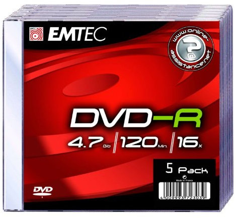 EMTEC DVD-R 4.7 Go certifié 16x (pack de 5)