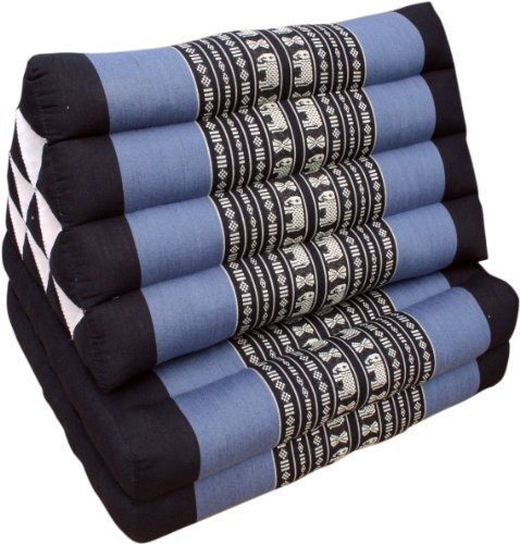 GURU SHOP Thaikissen, Dreieckskissen, Kapok, Tagesbett mit 2 Auflagen - Schwarz/blau, 30x50x120 cm