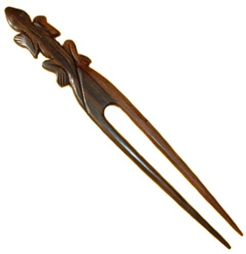 ISLAND PIERCINGS Haarnadel Haargabel Gecko Eidechse Handarbeit aus Holz 15cm HN029