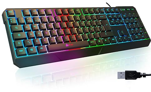 KLIM Chroma - Teclado Gaming - Teclado USB Ligero, Duradero, Resistente al Agua, ergonómico, silencioso con Cable para PC Mac - Negro