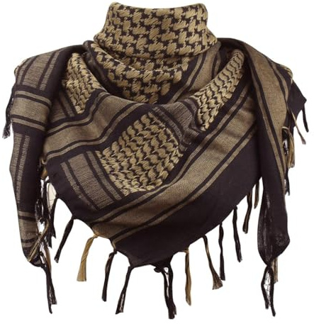 Explore Land Cotton Shemagh Keffiyeh Tactical Desert Scarf Neck Head Wrap with Tassel for Men Women (Black and Brown, one size)