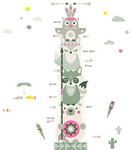 ANNA WAND Messlatte Kind zum Beschriften I Messlatte Wandtattoo Made in Germany I Größentabelle für Kinder & Baby I Mädchen & Junge I Indianer Tiere Beige Olive Pink