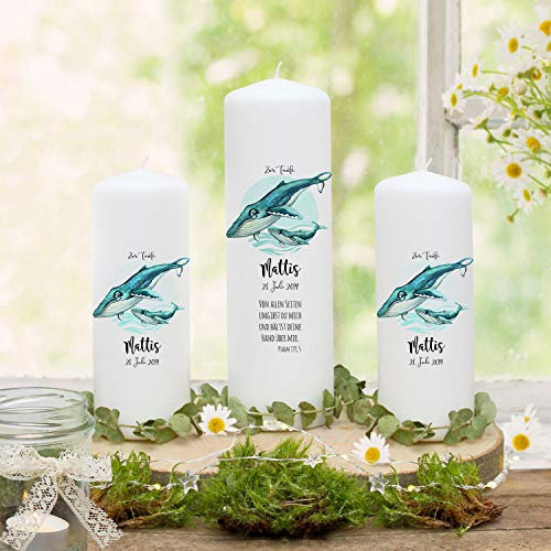 Taufkerze Kerze zur Taufe Wal Fisch mit Kind Sonnenaufgang Wunschname Spruch Datum individualisierbar wk152 - ausgewählte Größe: *2. Patenkerze (ohne Taufspruch)*