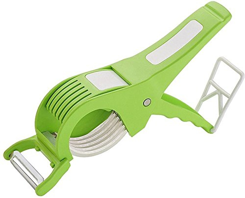 2 in 1 Vegetable and Fruit Cutter and Peeler Durable Veggie Slicer Chopper Extra 5 Blade Sharp Stainless Steel Veg Cutter with Peeler Chilly With Lock System Plastic