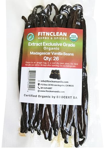 26 Organic Madagascar Vanilla Beans Extract Exclusive Grade B| 4.5 - 5.5 by FITNCLEAN VANILLA| Certified USDA Organic. Bulk Dry Whole Bourbon NON-GMO Pods