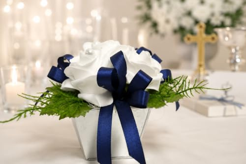 Generisch Tischdeko weiß blau Kunstblumen Rosen Blumen Gesteck Hochzeit Taufe Kommunion