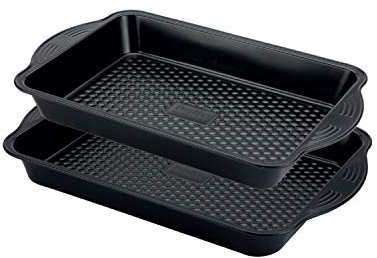 Prestige Aerolift Roasting Tray Twin Pack - Non Stick Baking Trays for Oven with Extra Large Handles, Dishwasher Safe Durable Carbon Steel Bakeware 9x13 & 10x14, Black
