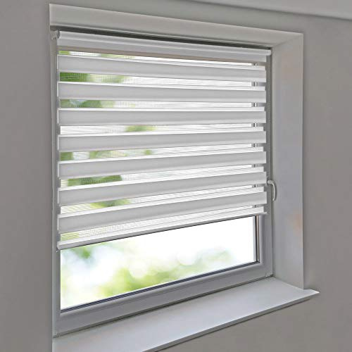 DeLaHome - Doppelrollo 55 x 130 cm weiß Klemmfix Klemmrollo und Kleberollo Duorollo Vario Rollo Seitenzug Jalousie für Fenster und Türen ohne Bohren