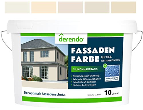 derendo Silikonharz Fassadenfarbe Beige ULTRA Wetterschutz Graubeige 10 l aussen Fassade Silikonharzfarbe mit Abperleffekt Lotus Blatt Fassadenschutz Schmutzabweisende Silikonharzbeschichtung