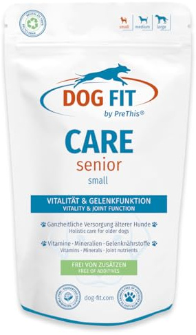 DOG FIT by PreThis® Care Senior für ältere Hunde I Für Vitalität, Wohlbefinden, Gelenke & Stoffwechsel. Mit essenziellen Nährstoffen ohne Zusätze I small bis 10 kg