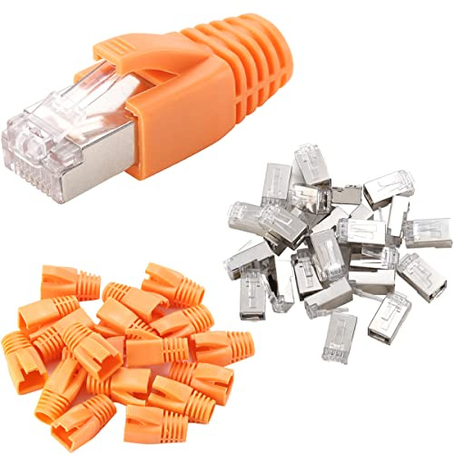 Greluma 25 Stk CAT6 metallgeschirmte RJ45 Steckverbinder Modularstecker-Cat6 FTP 8P8C Netzwerk RJ45 Kabel Crimp-Ethernet-Anschluss (Drahtloch 1,2 mm) mit CAT6 Zugentlastung Manschetten