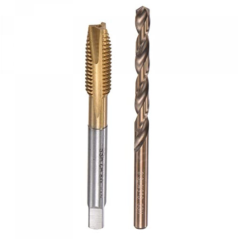 sourcing map M8 x 1.25 Spiral Point Thread Tap and 6.8mm Drill Bit Set, Metric Titanium Plated Cobalt High Speed Steel Machine Screw Thread Tap Threading Tool