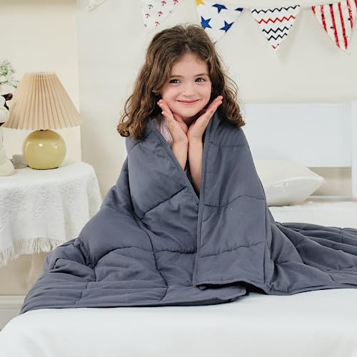 yescool Weighted Blanket (7 lbs, 41 x 60, Grey) Cooling Heavy Blanket for Sleeping Perfect for 60-90 lbs, Breathable Blanket with Premium Glass Bead, Machine Washable