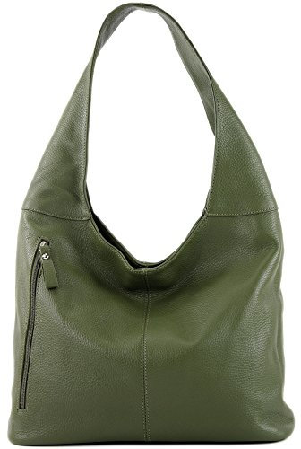modamoda de T155 Damen Leder Shopper Schultertasche Large handmade in Italy, Farbe:Olivgrün