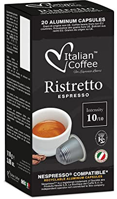 Italian Coffee capsules compatible with Nespresso Original line machines (Ristretto, 100 Aluminium Pods)