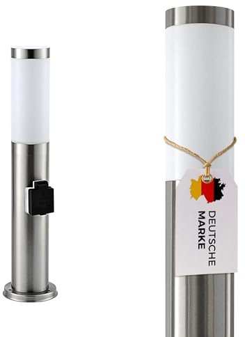 Maxkomfort Wegeleuchte Aussenleuchte mit Steckdose 50cm Standleuchte Standlampe Gartenleuchte Edelstahl E27 232-500-SD