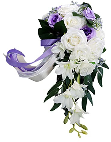 Surakey Wedding Bouquets for Bride Bridesmaid Bouquet Champagne White Rose Artificial Silk Roses Fake Dahlia Flower for Wedding Party Church Home Decoration, Valentine's Day Gifts (Purple)