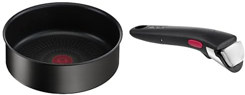 Tefal Ingenio Eco Resist Sauteuse 24 cm, Indicateur de démarrage de cuisson, Cuisson saine, Saisie parfaite L3973502, Noir & Ingenio Poignée amovible noire, Verrouillage sécurité 3 points