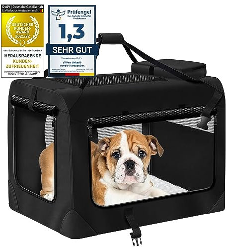 all Pets United® Hunde-Transportbox Tier Hundebox Transporttasche faltbar Hundetasche Haustier-Transport Atmungsaktiv & Wasserabweisend für Hunde & Katzen (XL (81x57x57 cm), Schwarz)