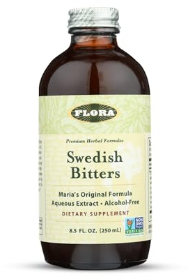 Flora Swedish Bitters - Vegan Digestive Health Supplement - Maria's Original Formula - Includes Angelica Root, Valerian Root, Myrrh Resin & More - Non-GMO & Kosher - 8.5 fl. oz Glass Bottle