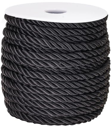 jijAcraft 5mm Dekorative Gedrehte Kordel Schwarz, 3-Lagiges Twisted Polyester-Schnurseil Für Wohnkultur, Kostüme Verschönern, Ehrenschnur, Geschenktüten Kordeln 20 Meters