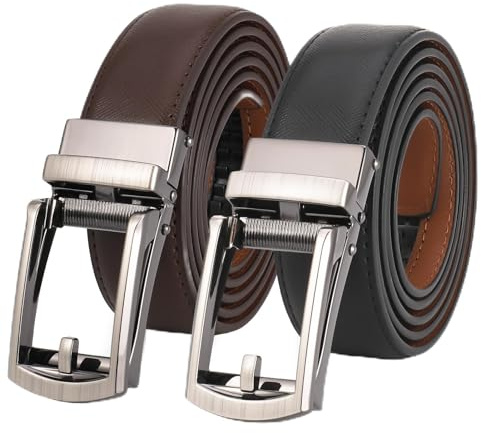 Halinuia 2 Pacchi Cintura Uomo Pelle, Cricchetto Automatica Fibbia 30mm, Maschile (Nero, Marrone)