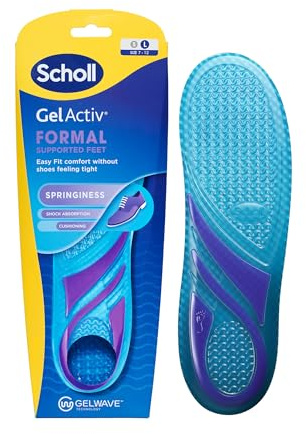 Scholl GelActiv Formal Shoe Insoles for Men, Slim Design for Everyday Use in Smart Shoes, Extra Springiness with GelWave Technology, UK Size 7-12