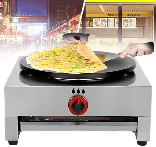MoRfiL Kommerzieller Crêpes-Maker, 40 cm Antihaftbeschichteter Gas-Pfannkuchen-Maker (Lpg), Edelstahl-Pfannkuchen-Maker, rutschfeste Füße, Gleichmäßige Erwärmung (51 X 51 X 27 cm)