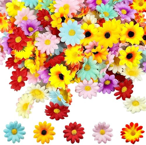 100 Stücke Künstliche blüten, Daisy Blumen zum Basteln, Farbe Stoffblumen, Wiederverwendbar Kunstblumen zum Basteln, Deko Blüten Geeignet für Heimwerker Hochzeit Festival Party Zuhause (4 cm)