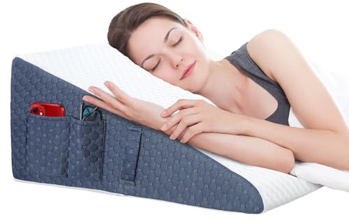 Welzona Wedge Pillow for Sleep, 10inch Bed Wedge Pillow for Headboard, Acid Reflux, Heartburn, GERD, Neck Pain, Cooling Memory Foam Top, Removable Washable Cover Triangle Pillow for Sleep